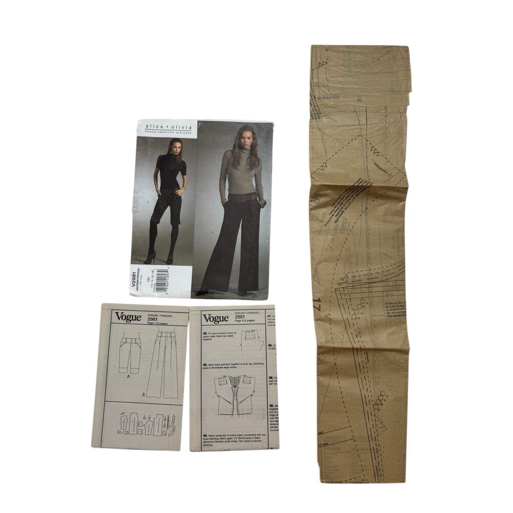 VOGUE Alice & Olivia Flare Pant Short Pattern V2981 Uncut DD 12-14-16-18 Plus - Picture 3 of 3